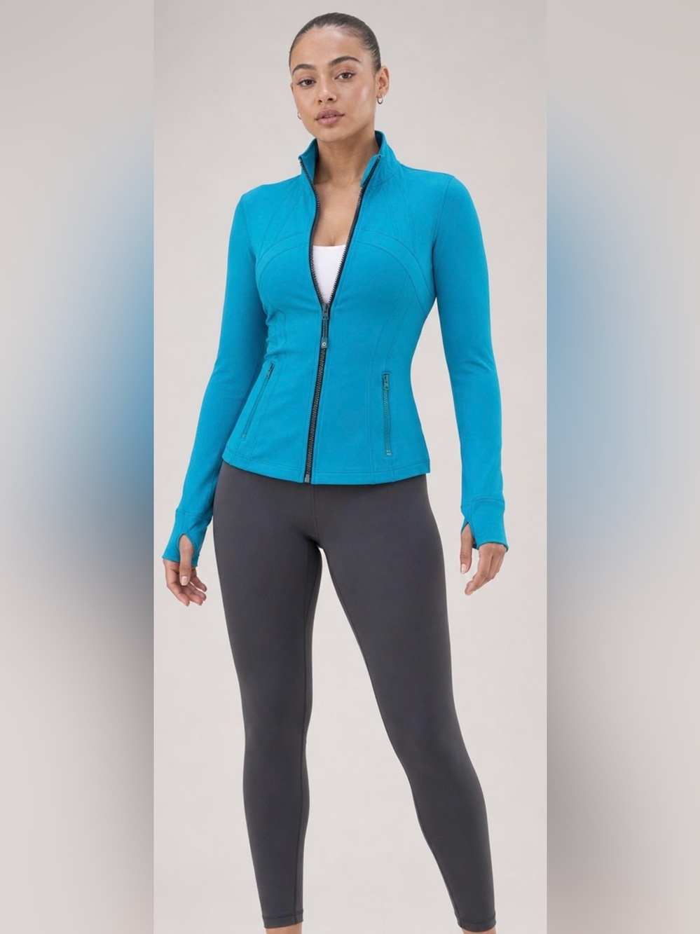 Lululemon Define Jacket Peacock Blue Teal Full Zip Thumbholes Size 8 VGUC